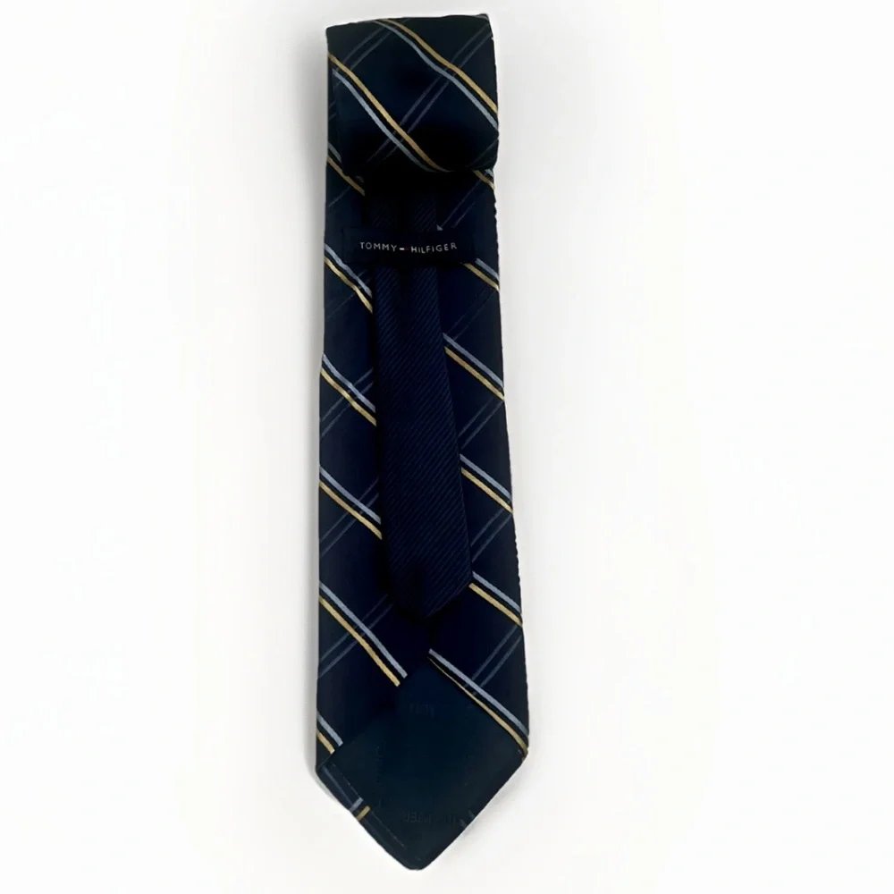 Tommy Hilfiger 100% Silk‎ Plaid Designer Tie Blue Yellow Preppy Necktie US-Made